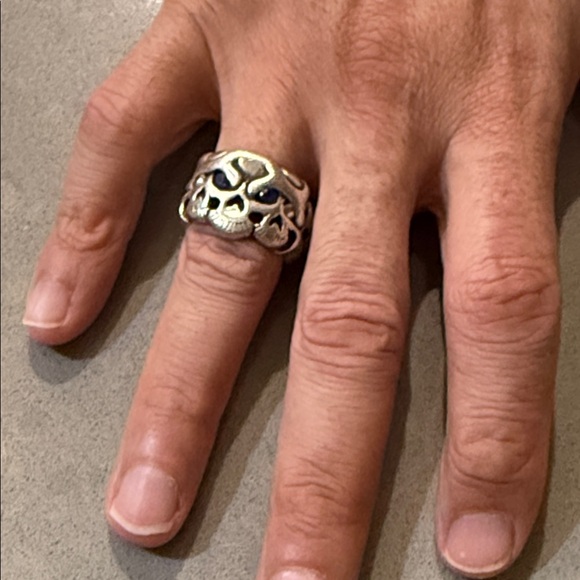 Travis Walker double cross Silver Skull Ring with sapphire  Accents - Picture 11 of 11